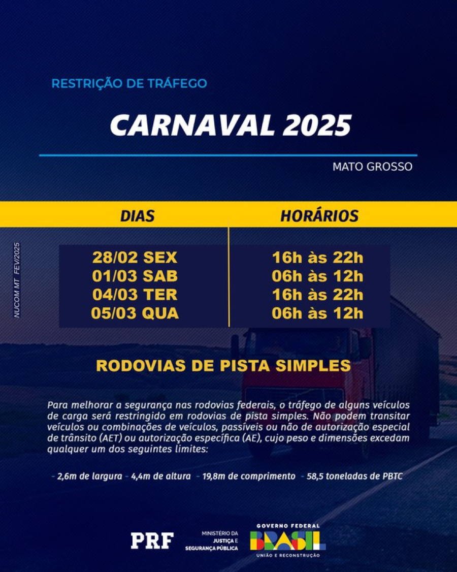 PRF lança Operação Carnaval 2025 para garantir segurança nas rodovias de Mato Grosso